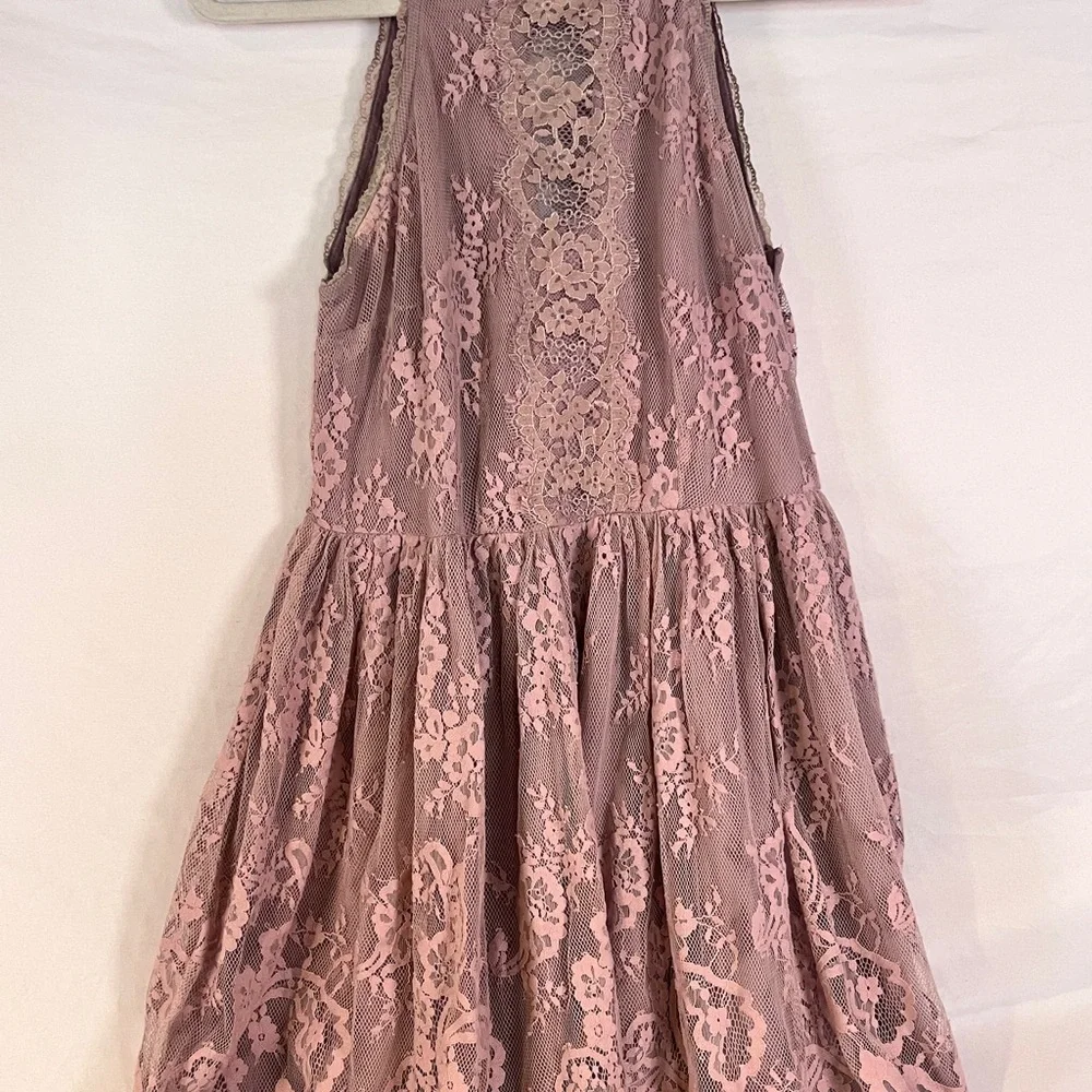 Free People Lace Mini Dress XS Lavender Beige Cottagecore Boho - Picture 5 of 8